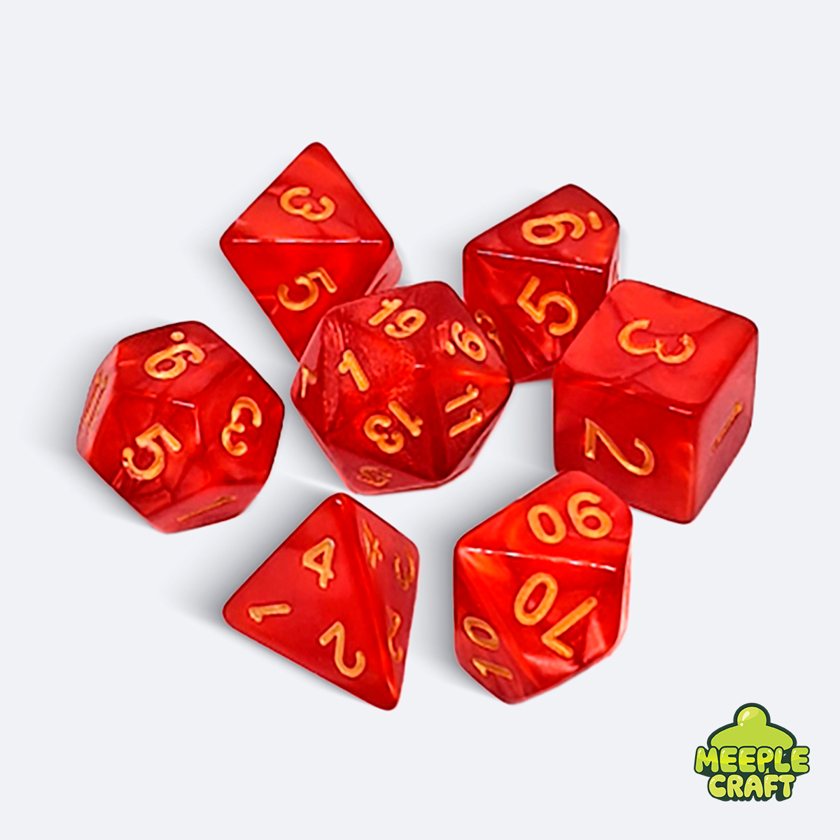 Kit de dados RPG perolado vermelho/dourado