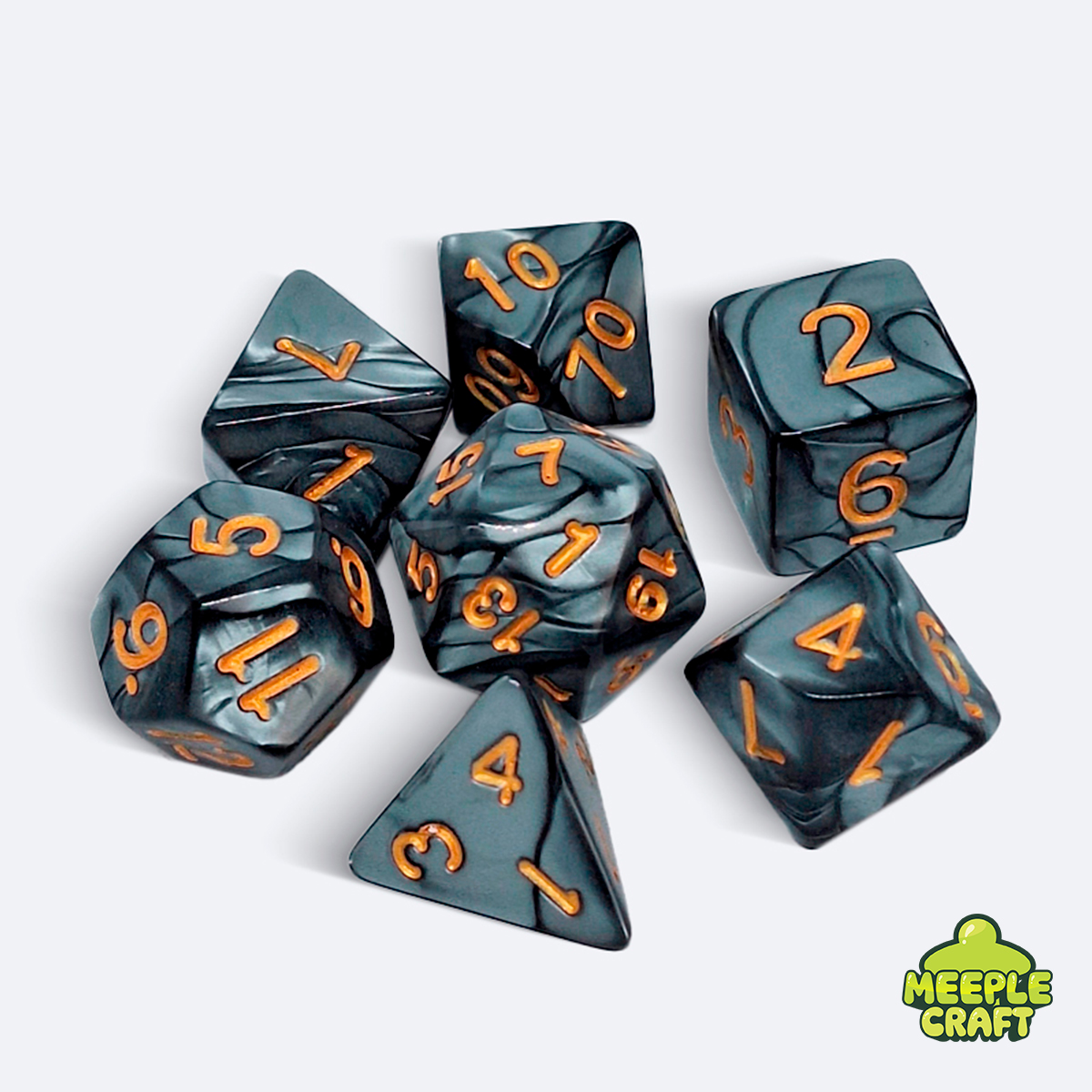 Kit de dados RPG perolado prata/dourado