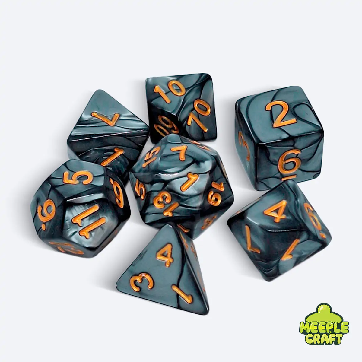 Kit de dados RPG perolado prata/dourado