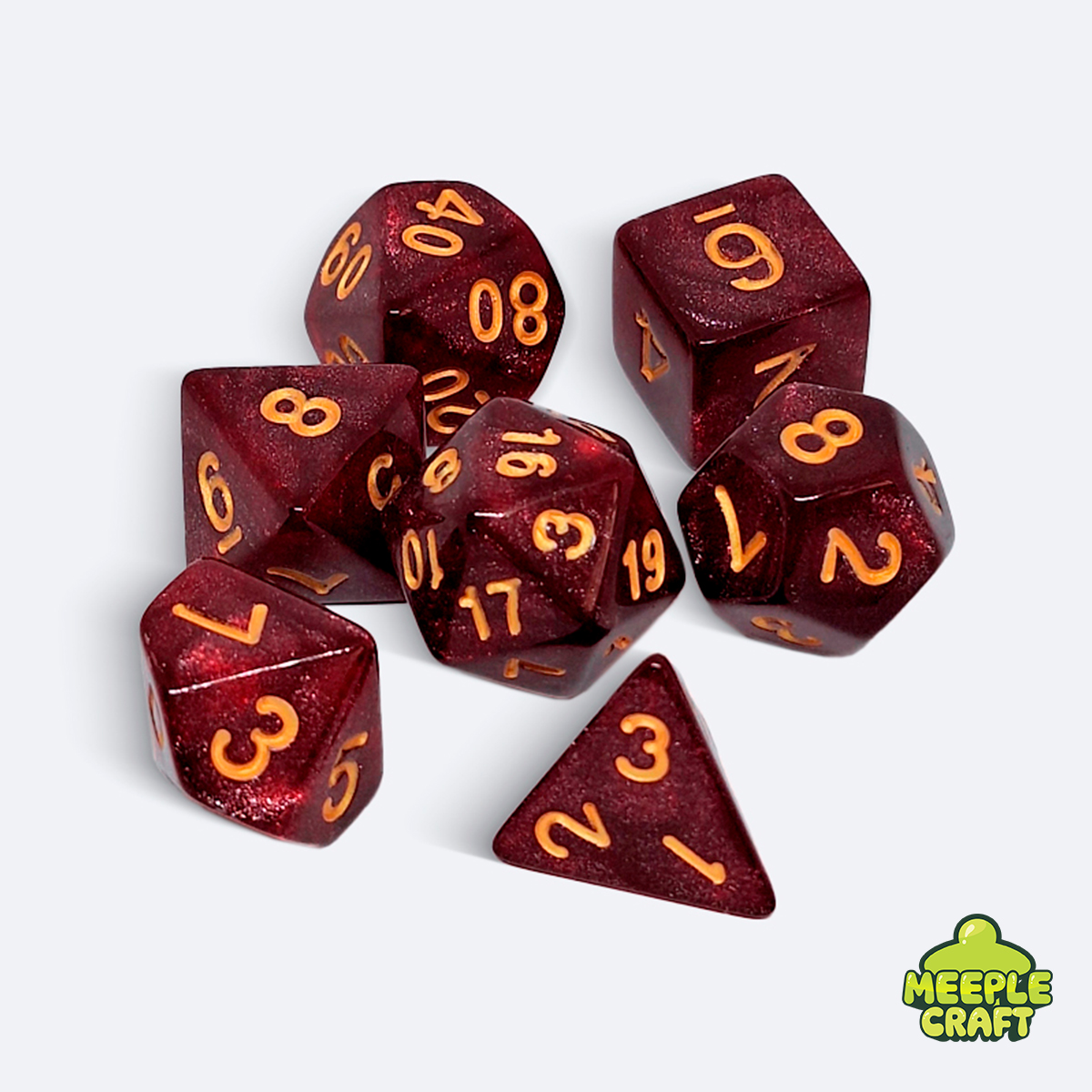 Kit de dados RPG perolado vinho/dourado