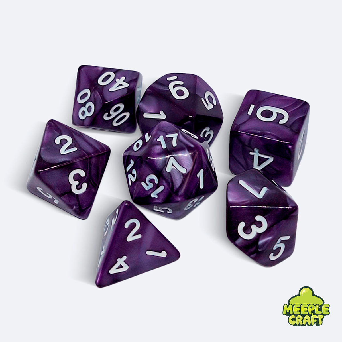 Kit de dados RPG perolado roxo/branco