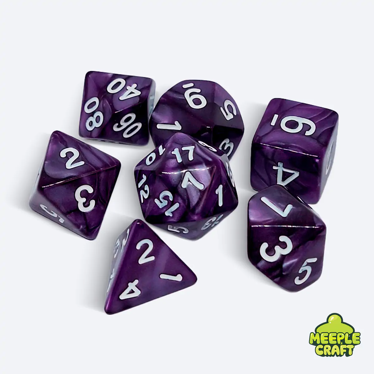 Kit de dados RPG perolado roxo/branco