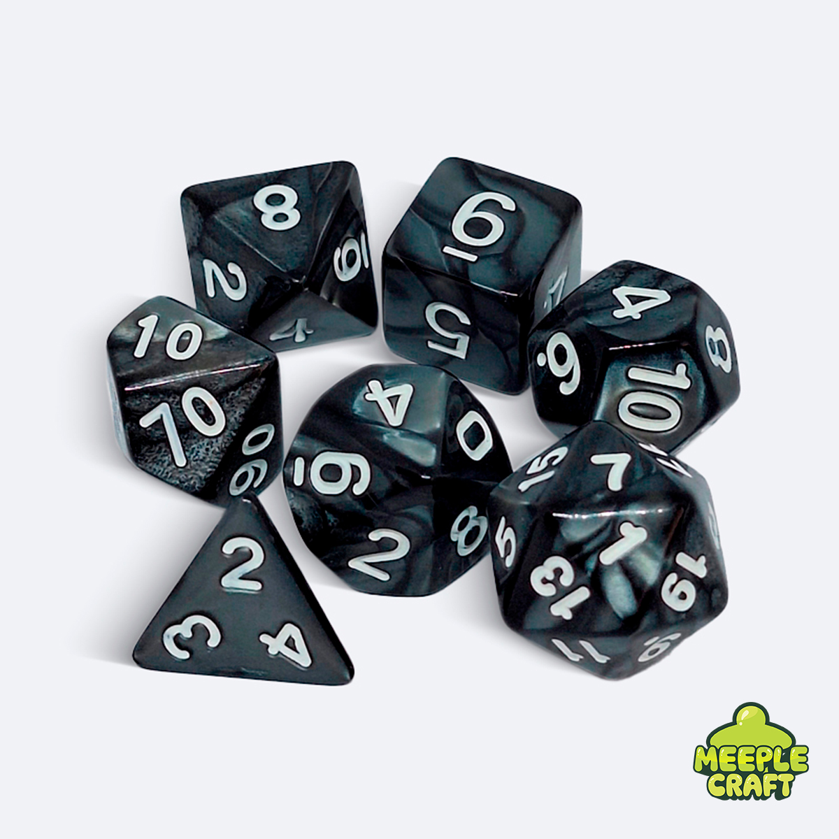 Kit de dados RPG perolado preto/branco