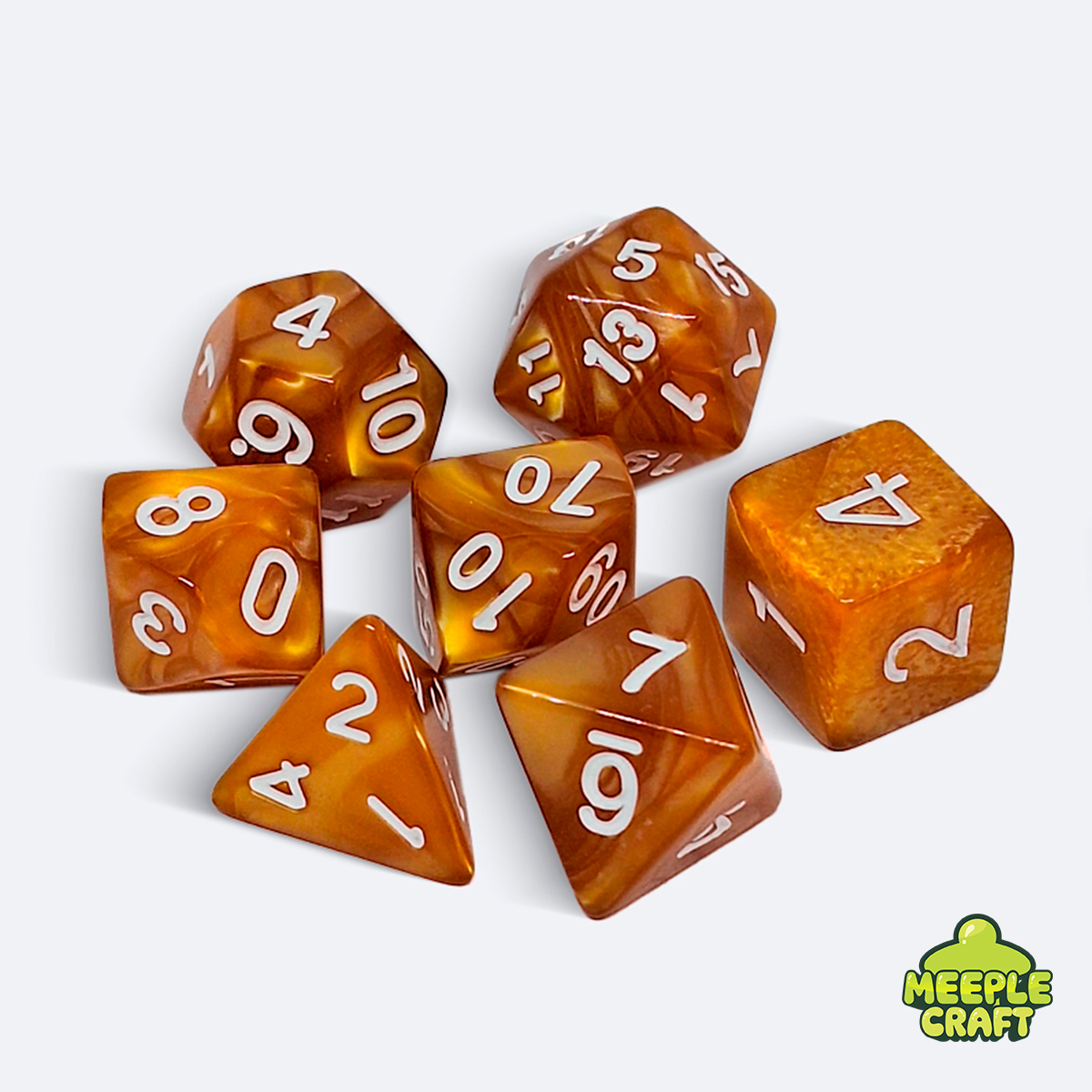 Kit de dados RPG perolado bronze/branco