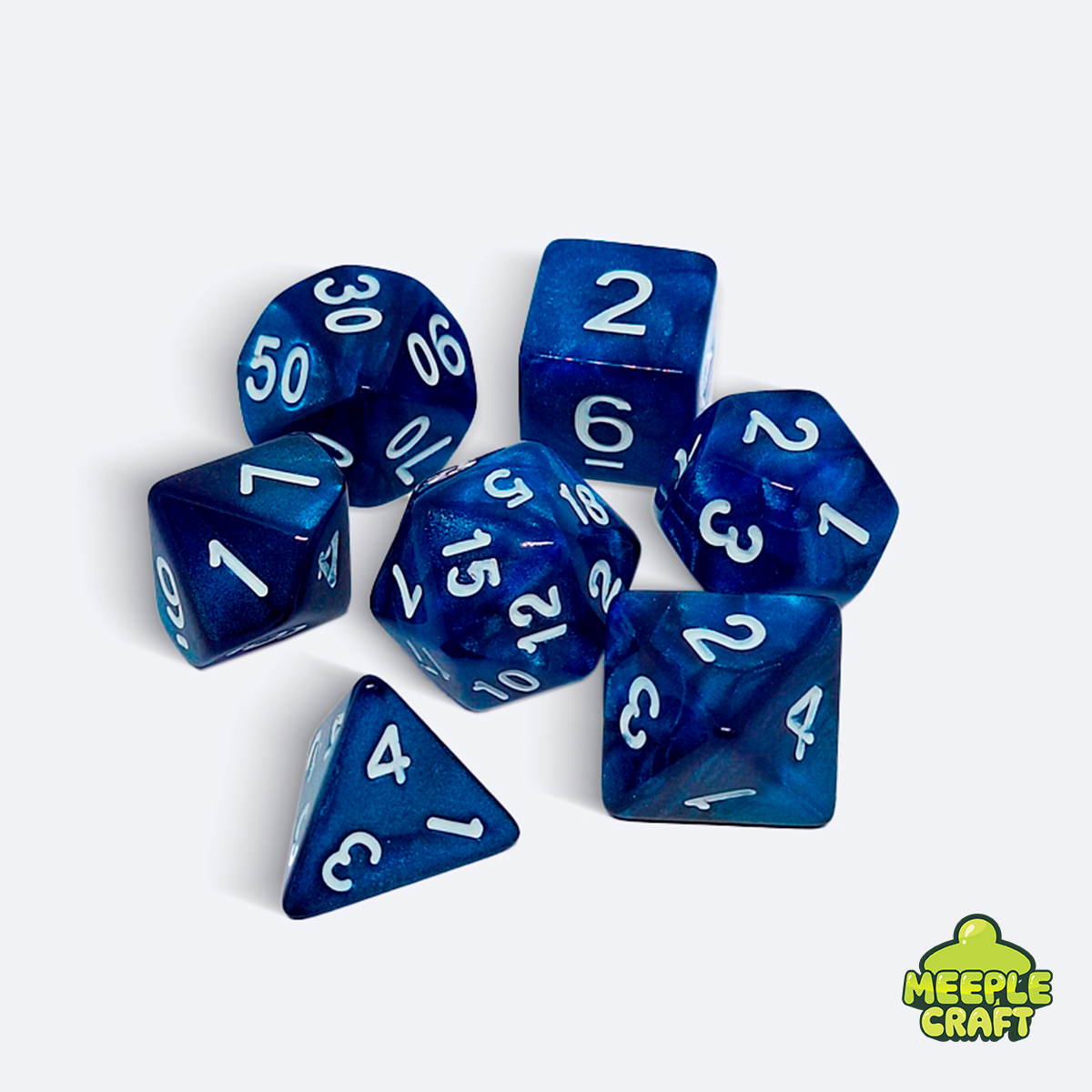 Kit de dados RPG perolado azul/branco