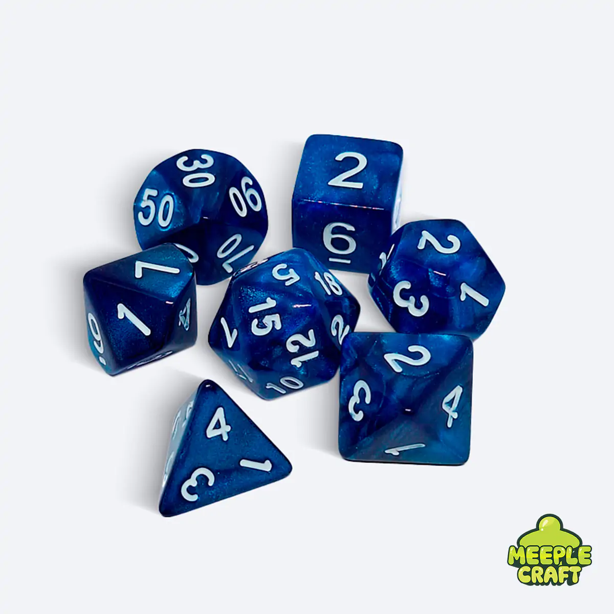 Kit de dados RPG perolado azul/branco