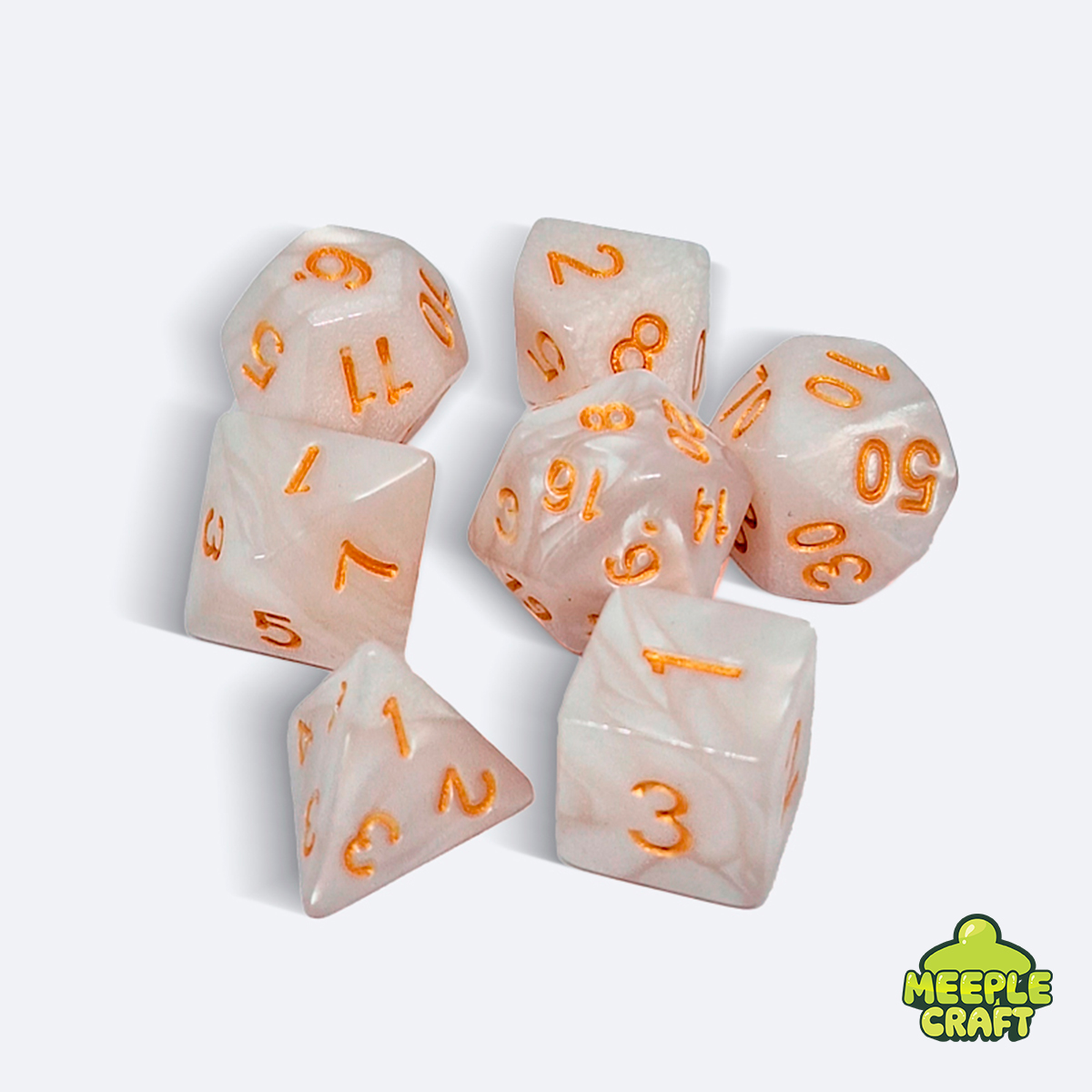Kit de dados RPG perolado branco/dourado