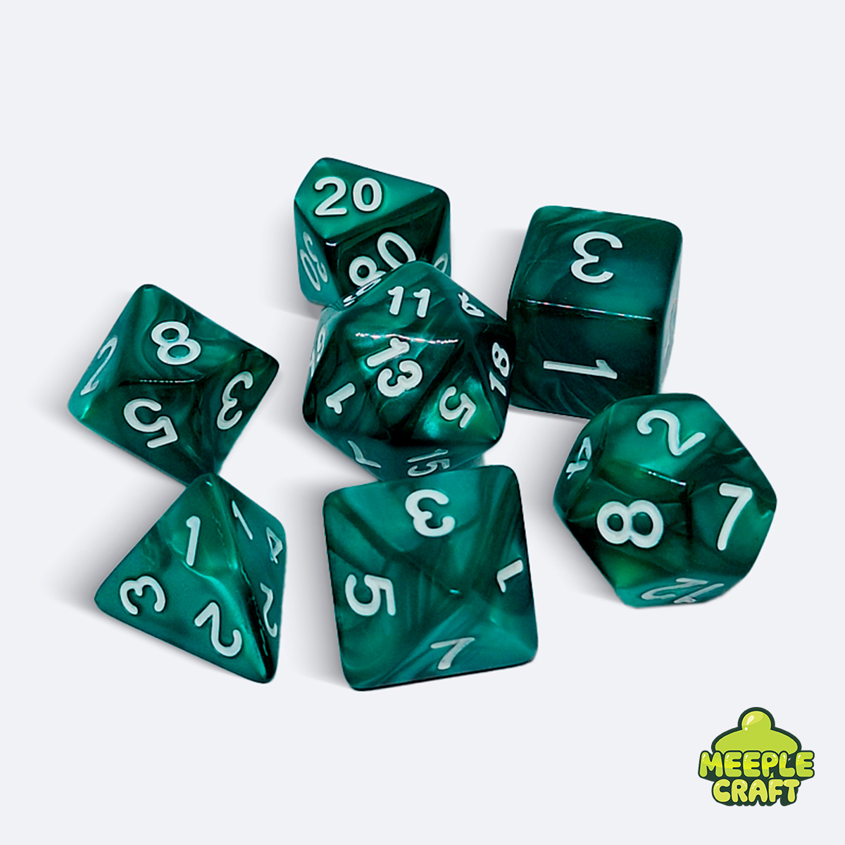 Kit de dados RPG perolado verde/branco
