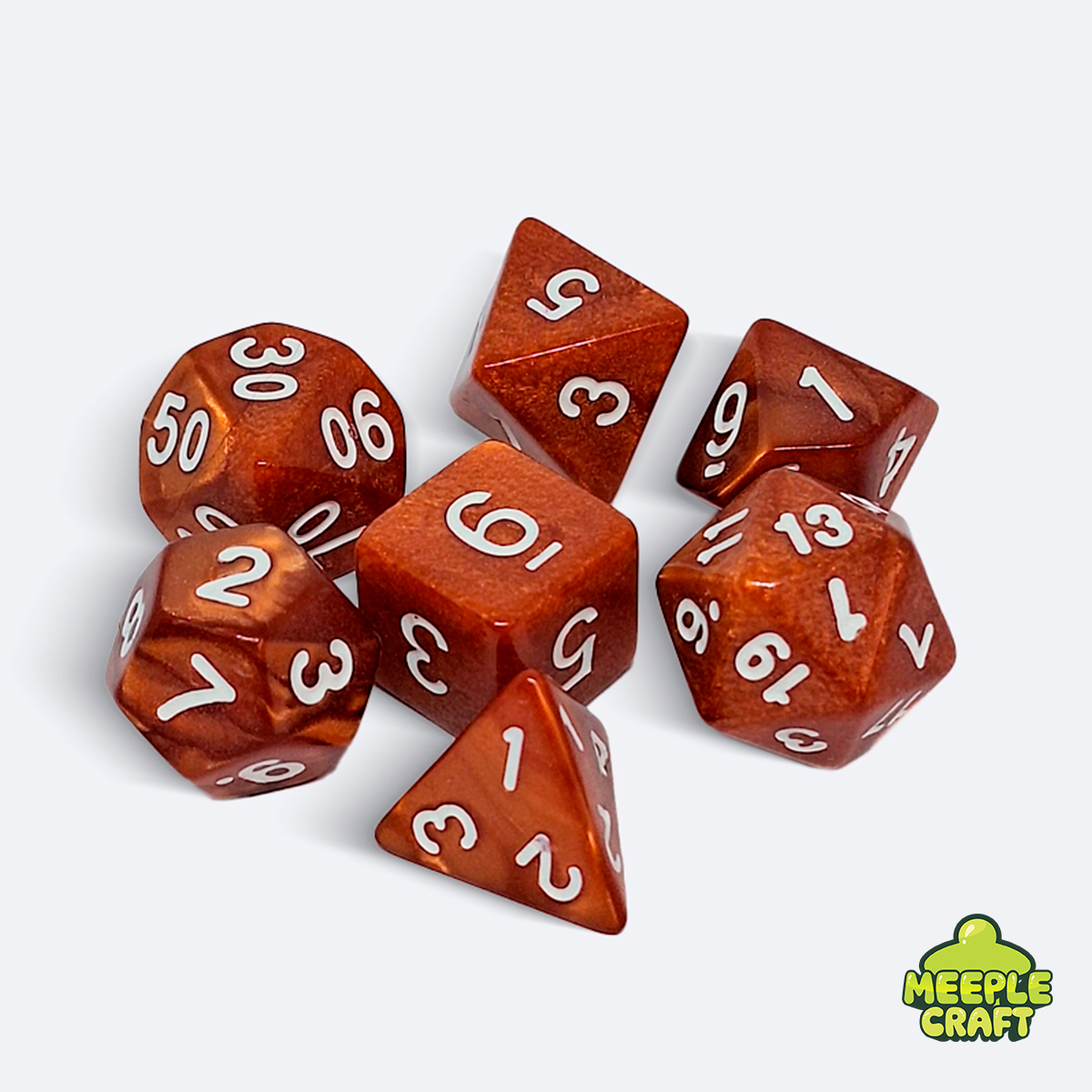 Kit de dados RPG perolado verde marrom/branco