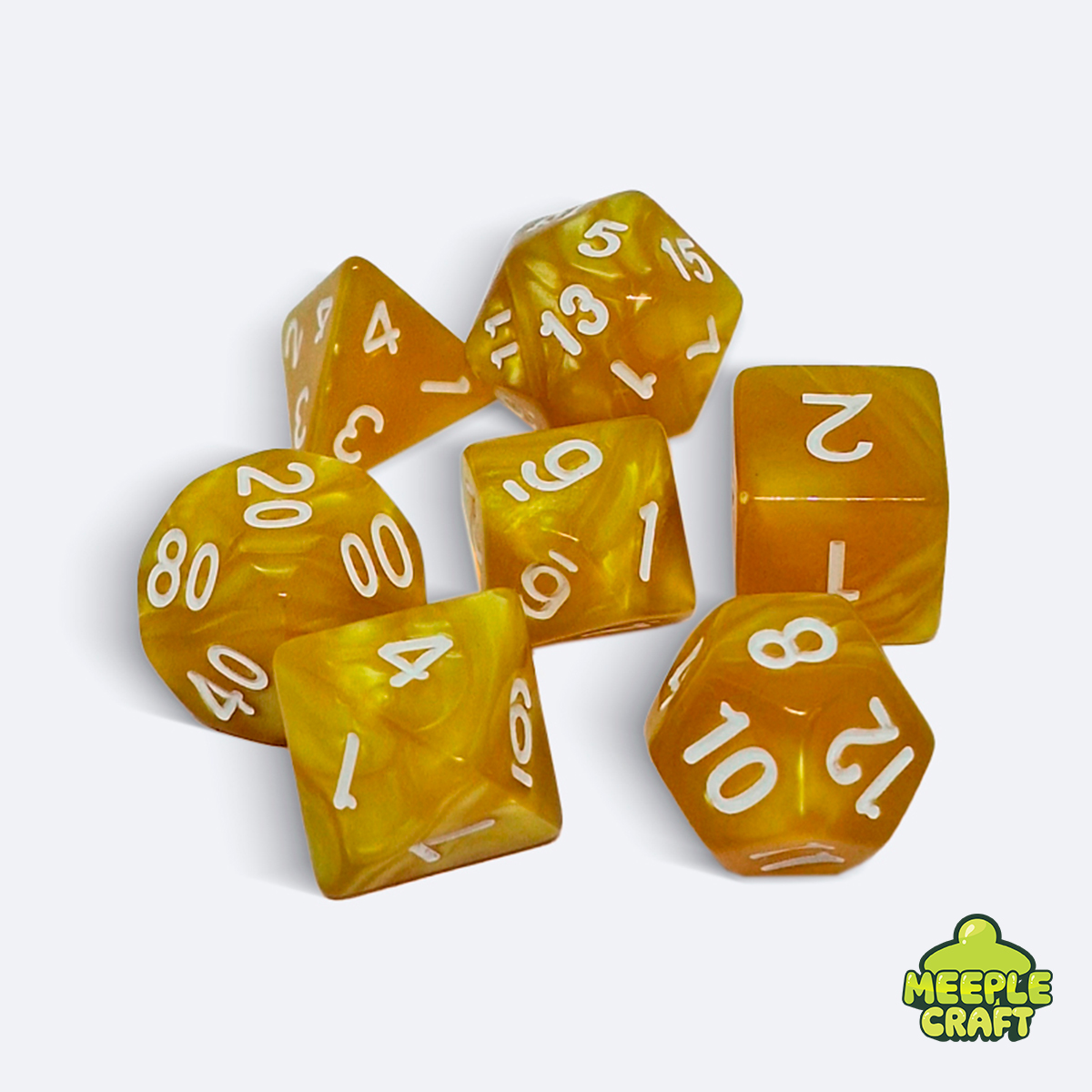 Kit de dados RPG perolado amarelo/branco
