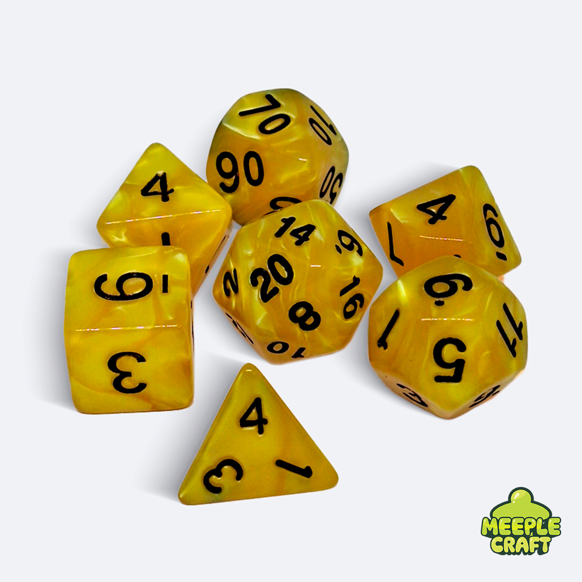 Kit de dados RPG perolado amarelo/preto